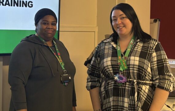 Keshia Young, health play specialist, with Natalie Aris from Starlight